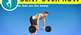 Bent over barbell row: bodybuilding workout for middle back muscles, biceps and lats with weights